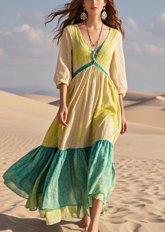 fitted dressFitted Khaki Tie Dye Patchwork Cotton Maxi Dress Summer