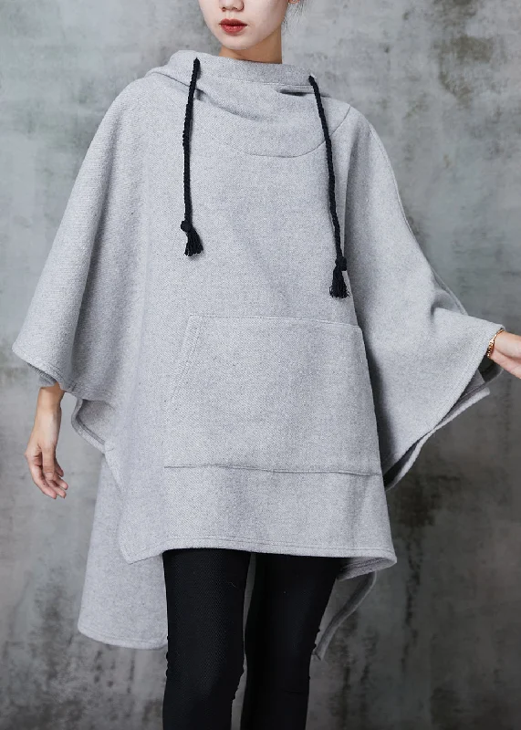 cocktail dressGrey Oversized Cotton Sweatshirts Dress Hooded Batwing Sleeve