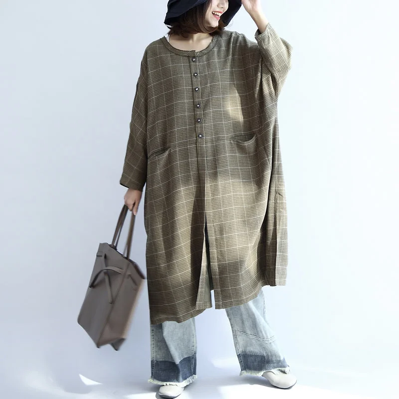 elegant dressGreen plaid oversized dresses Plus size woolen dresses long shirts caftans