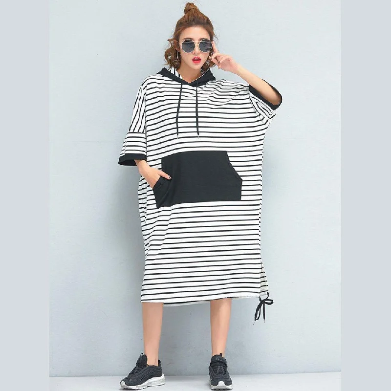 boho-chic dressBrand Oversized Women Clothing Loose Casual Cotton Striped Dress