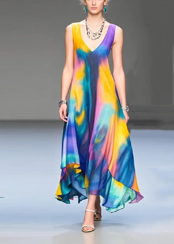 wrap-around dressBohemian Tie Dye Exra Large Hem Chiffon Maxi Dress Summer