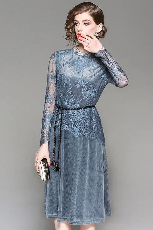 chic slip dressVelvet Dress W/ Lace Overlay