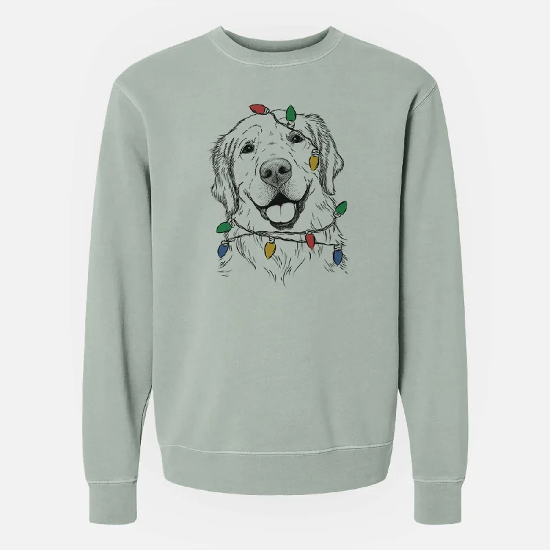 stylish athletic hoodieChristmas Lights Griffin the Golden Retriever - Unisex Pigment Dyed Crew Sweatshirt