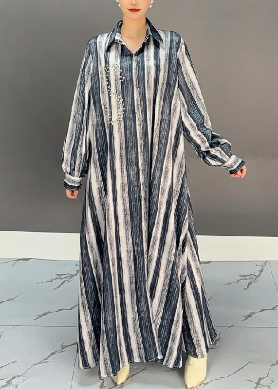 sleek dressBlack Striped Button Holiday Maxi Dress Spring