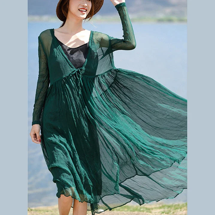 statement dressstylish blackish green silk caftans plus size v neck silk maxi dress boutique long sleeve baggy dresses large hem long dresses