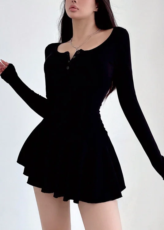 wrap-around dressStyle Black Square Collar Knit Mid Dresses Spring