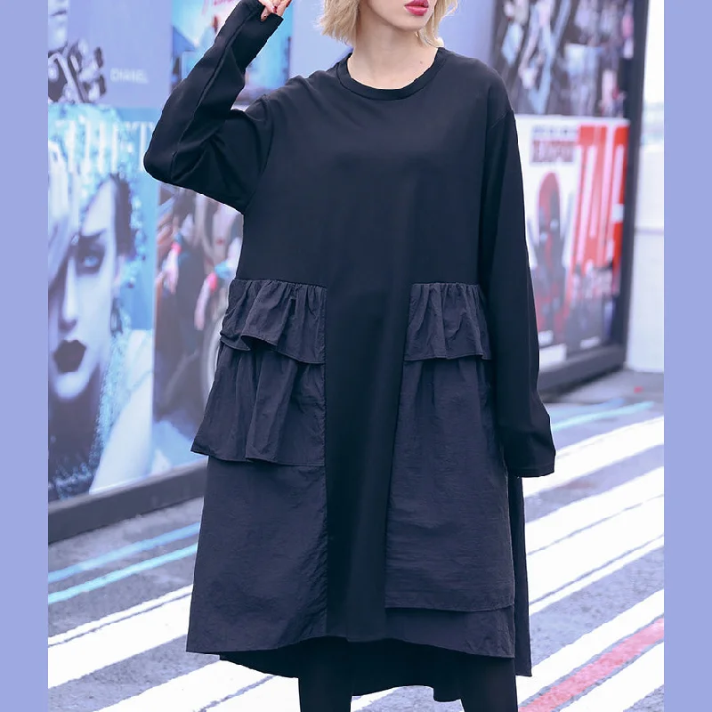 fitted cocktail dressFashion black Cotton Tunics plus size Outfits patchwork daily Dresses