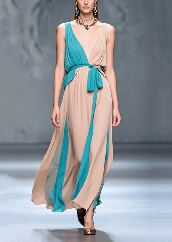 sleeveless dressBohemian Nude Asymmetrical Patchwork Chiffon Maxi Dress Summer