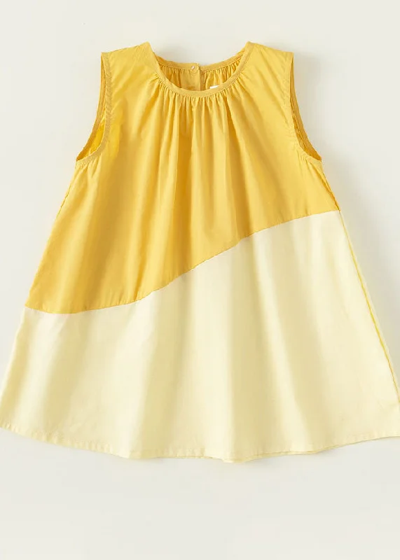 flowy maxi dressUnique Yellow O Neck Patchwork Cotton Baby Girls Dresses Sleeveless