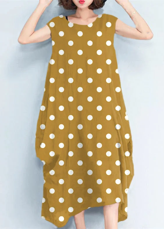 playful dress2024 Yellow polka dots natural cotton polyester dress oversize sleeveless traveling dress Elegant kaftans