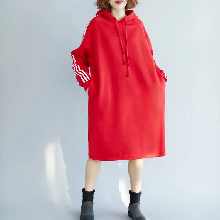 form-fitting dresswomen red spring dress cotton oversize holiday dresses warm thick hooded