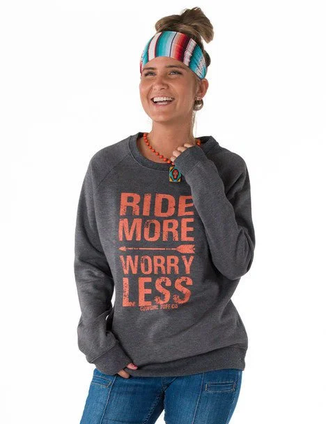 stylish peacoatCowgirl Tuff Womens Ride More Worry Less Charcoal Poly/Rayon Sweatshirt