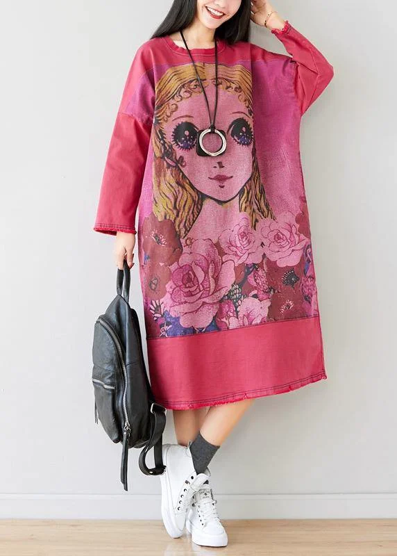 t-shirt dressFitted Red U Neck Dress Character Spring Dress