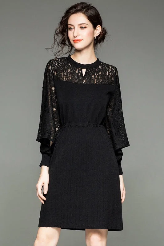 winter dressFit and Flare Dress W/ Lace Contrast