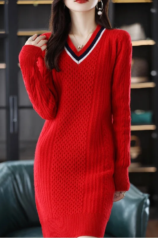 velvet dressV Neck Knit Mini Dress