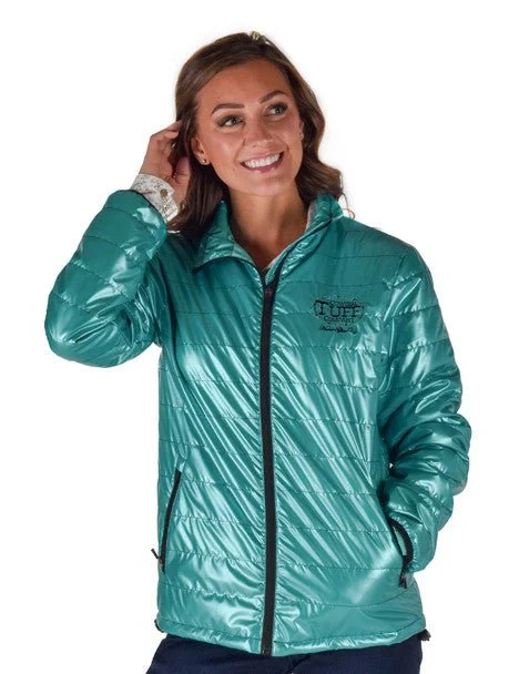 fashion coat with hoodCowgirl Tuff Womens Horizontal Midweight Turquoise Polyester Softshell Jacket