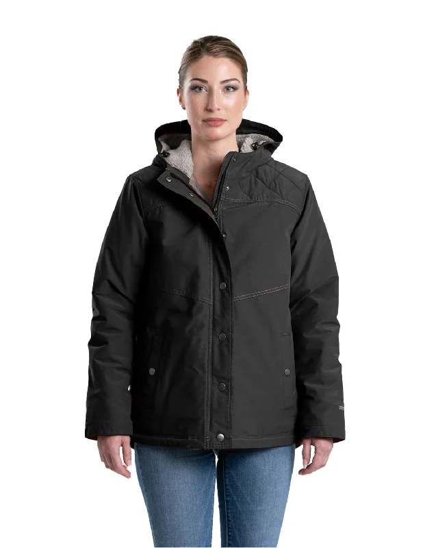 chic coatBerne Womens Softstone Micro-Duck Hooded Black Cotton Blend Coat