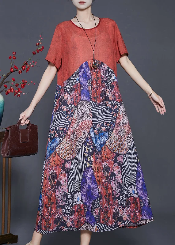 formal dressFine Oversized Patchwork Print Chiffon Long Dress Summer