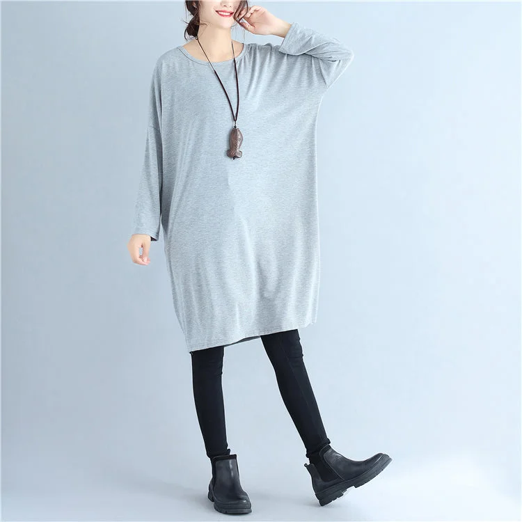 lace dressbaggy loose gray casual cotton dresses o neck cozy autumn traveling dress