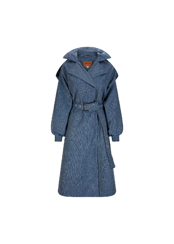 long-sleeve winter jacketDuskregn Maxi Trench Coat - Denim Blue