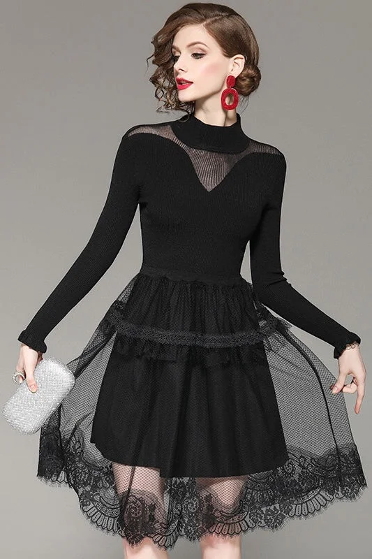 layered dressBlack Viscose Dress W/ Lace