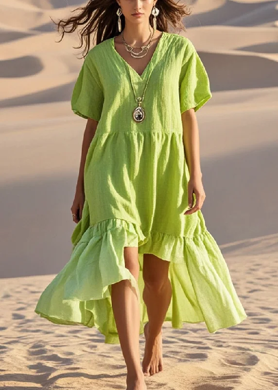 high-waisted dressBoutique Fluorescent Green Asymmetrical Cotton Holiday Dress Summer