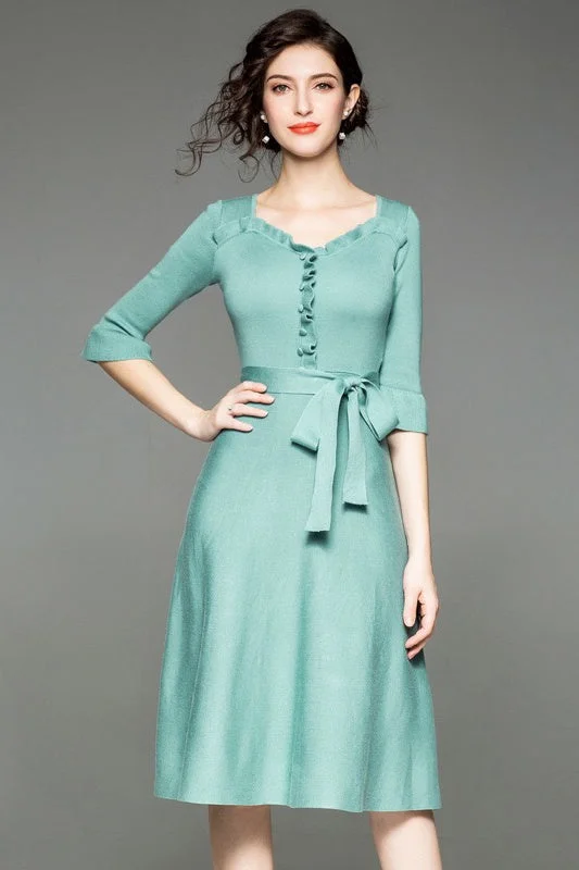 fitted cocktail dressSweater Dress W/ Ruffle and Belt