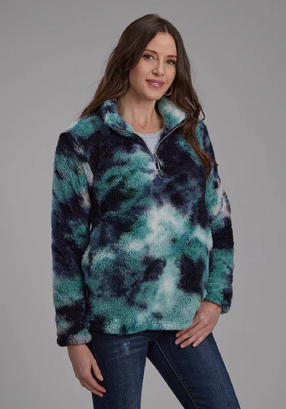 oversized puffer coatRoper Womens Tie Dye Polar Blue 100% Polyester Fleece Jacket