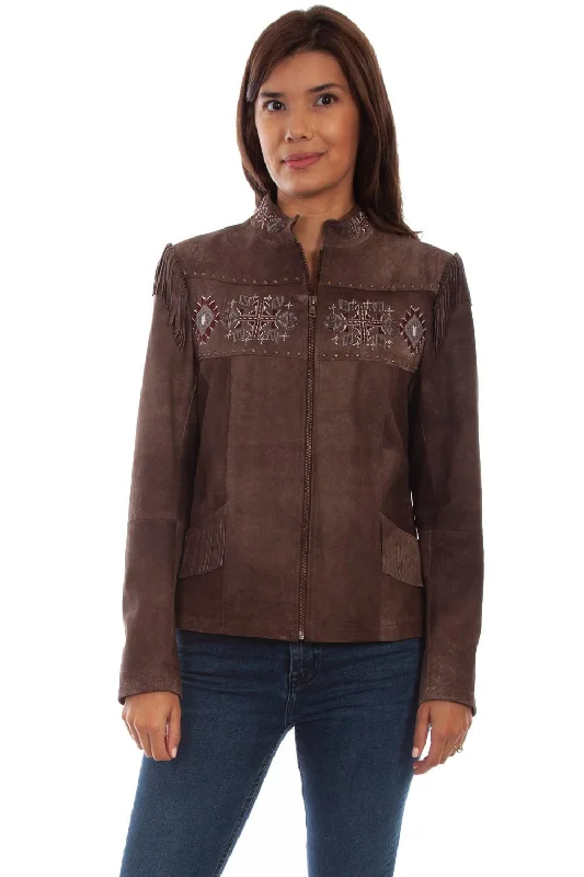 lightweight coatScully Womens Aztec Beaded Fringe Chocolate Leather Leather Jacket