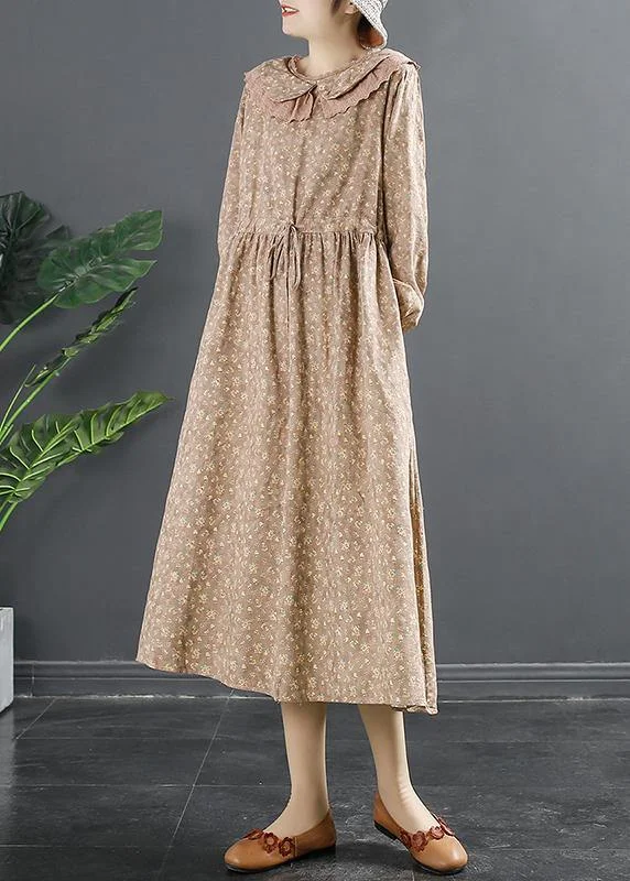 boho-chic dressNatural Pink Print Dresses Peter Pan Collar Maxi Dress