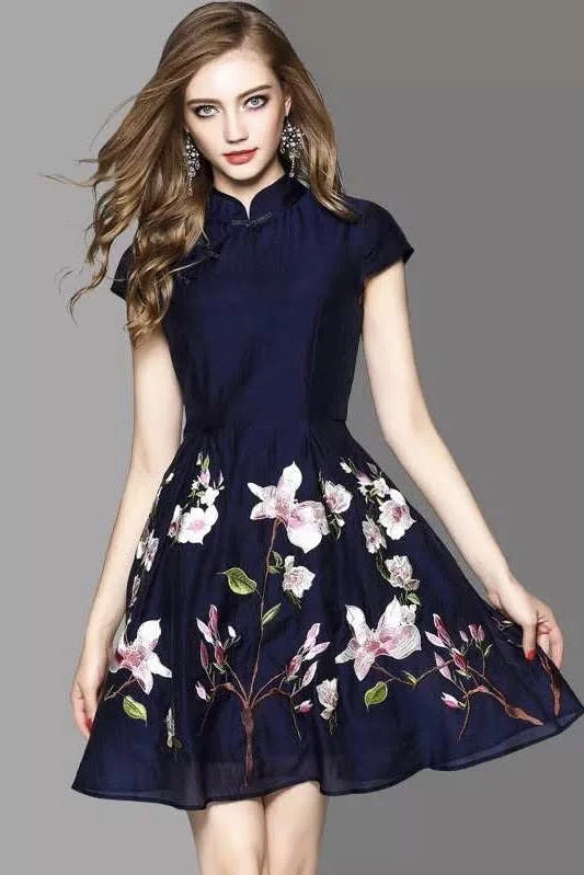 silk dressFloral Embroidered Qipao Dress