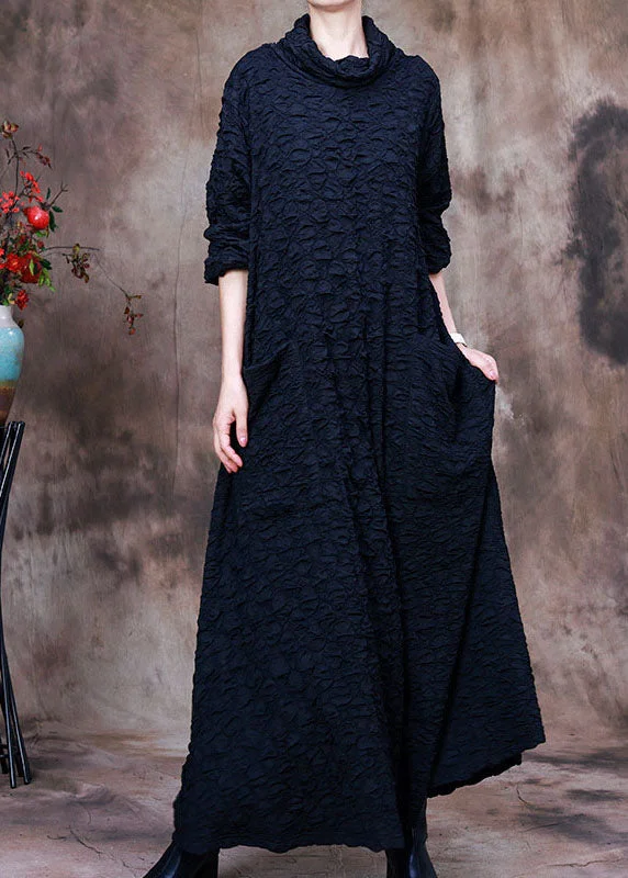 casual knit dressLoose Navy Turtle Neck  Maxi Dresses Spring