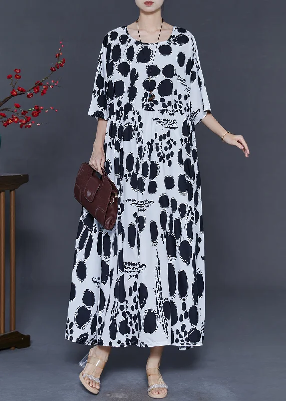 chic shift dressStyle White Oversized Print Chiffon Holiday Dress Summer