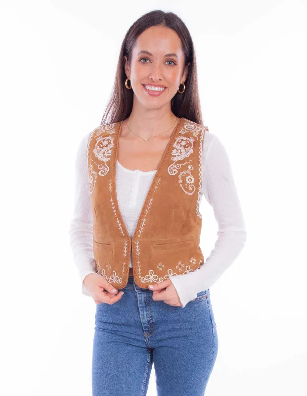 everyday winter coatScully Womens White Embroidery Vin Rust Leather Leather Vest