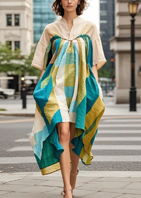 romantic dressBeautiful Khaki Asymmetrical Print Cotton Robe Dresses Summer