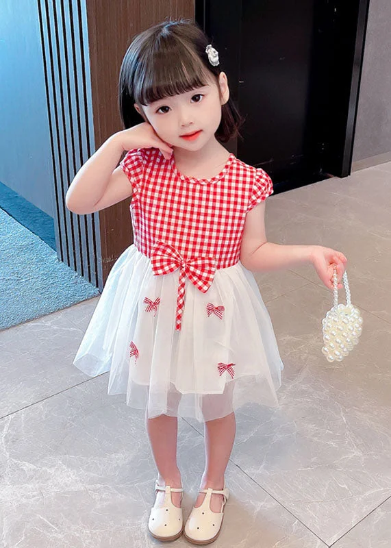 satin midi dressStylish Red Plaid O Neck Bow Patchwork Tulle Baby Girls Dress Summer