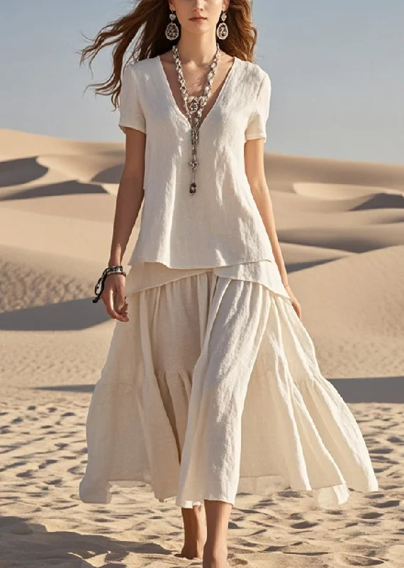 lace-up dressDIY White Asymmetrical Design Cotton Ankle Dress Summer