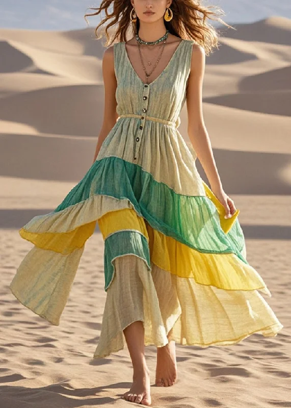 party dressSilm Fit Asymmetrical Design Patchwork Cotton Long Dress Summer