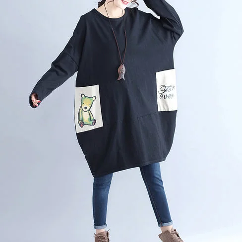 casual slip dresswinter casual black cotton dresses plus size pockets long sleeve shift dress