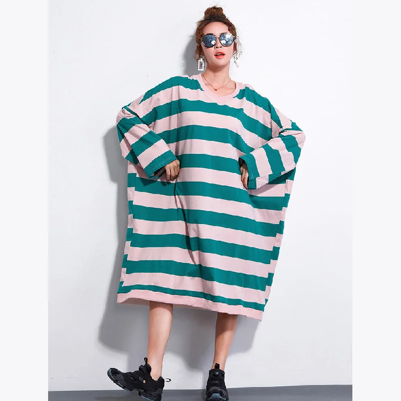 trendy bodycon dressBrand Plus Size Dress Ladies Casual Striped Dresses Long Shirt