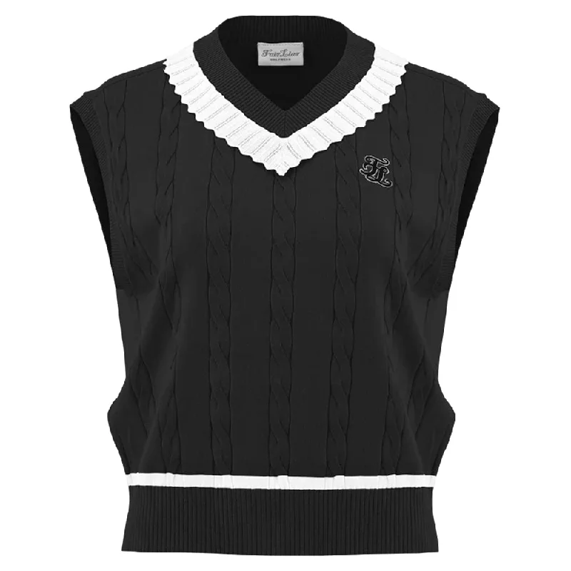 lightweight coatFairliar V-neck Frill Knit Golf Vest 2024 Women