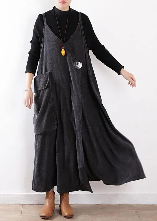 knit dressClassy gray dress Large pockets long fall Dresses