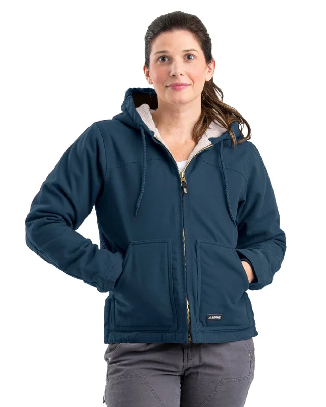 elegant coatBerne Womens Sherpa-Lined Softstone Duck Hooded Midnight Rain 100% Cotton Jacket