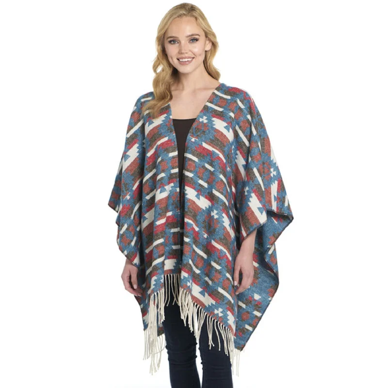 vintage coatCripple Creek Womens Open Front Blanket Wrap Larimar Blue 100% Polyester Poncho