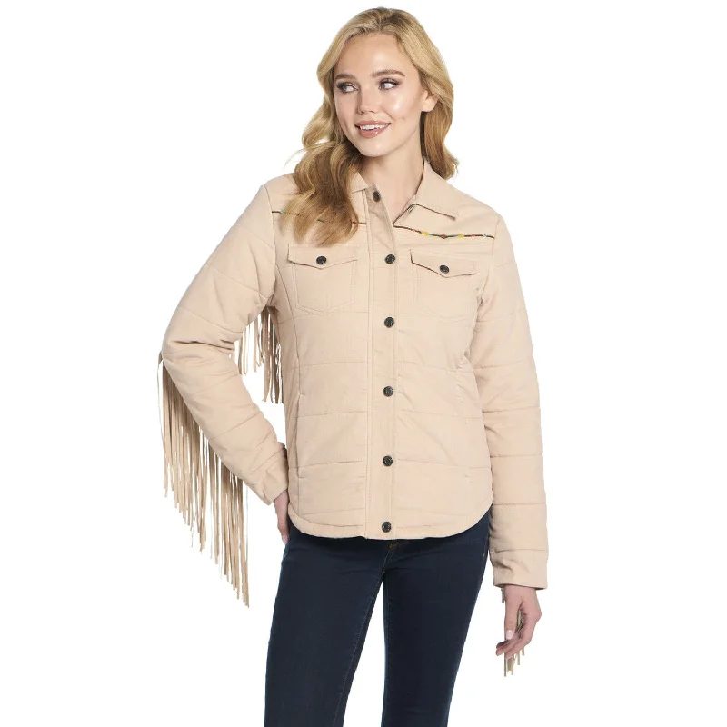 insulated jacketCripple Creek Womens Quilted Micro-Cord Fringe Bedrock 100% Cotton Cotton Jacket