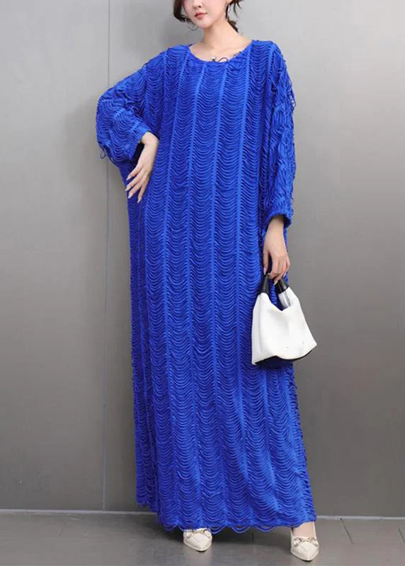 summer dressLoose Blue O-Neck Cozy Tassel Long Dress Spring