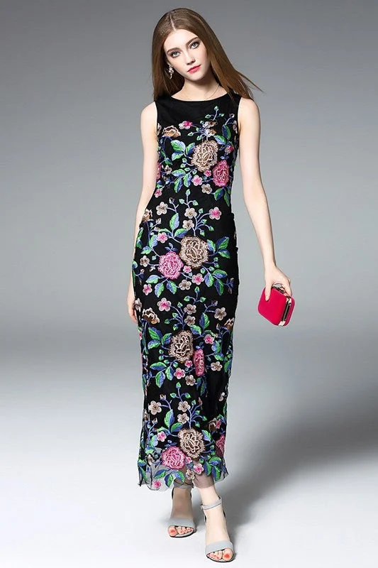 classic fit-and-flare dressFloral Embroidered Gown