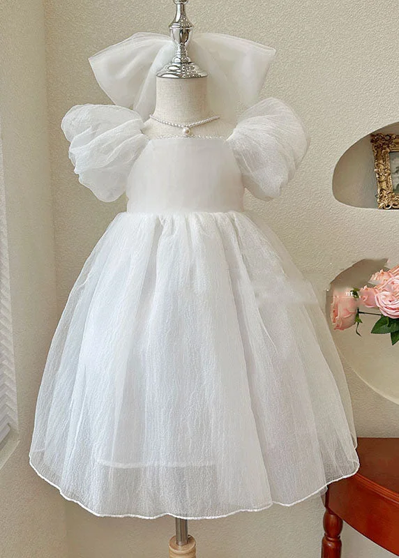 party dressBeautiful White Wrinkled Patchwork Tulle Kids Girls Princess Dresses Summer