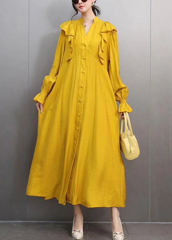 casual knit dressStylish Yellow V Neck Ruffled Patchwork Maxi Dress Butterfly Sleeve