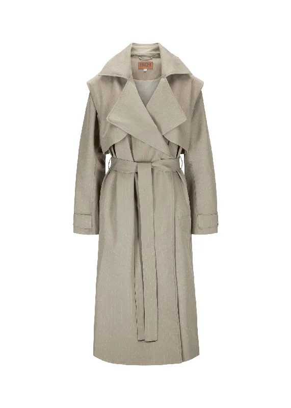 winter coatRegndråpe Trench Coat - Taupe Pinstripe